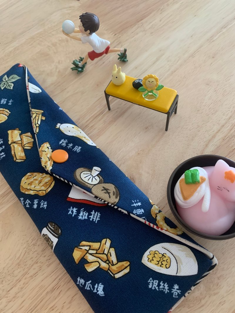 文青風環保純棉筷袋 深夜美食 沈穩蔚藍 日本 潮物 收納 手作餐具 - 居家收納/收納盒/儲物盒 - 棉．麻 藍色