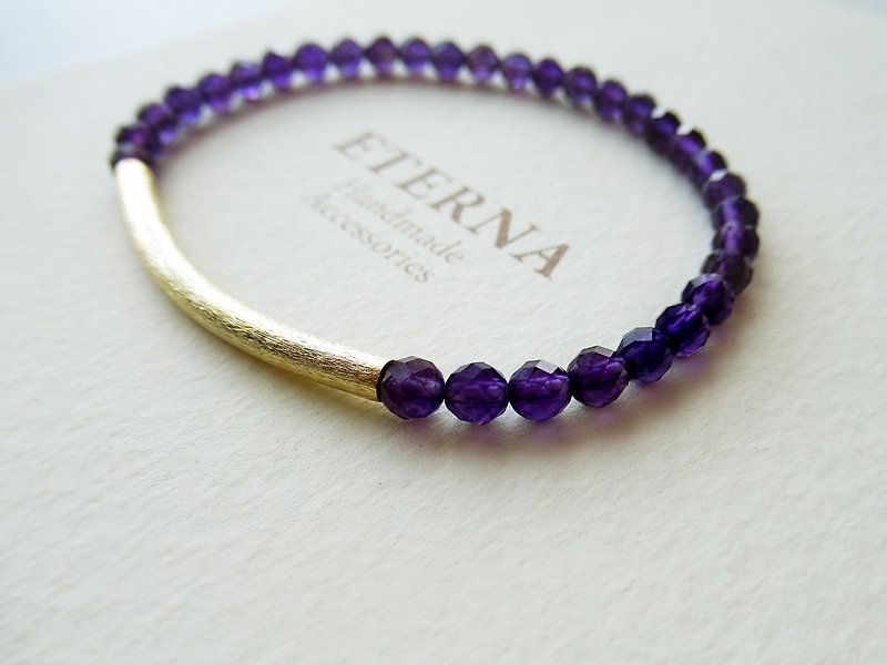 Amethyst with matte gold curved pipe bracelet - Bracelets - Stone Purple