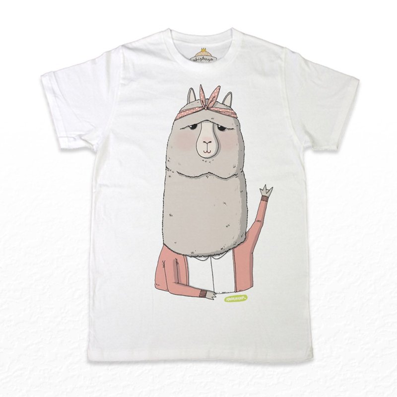 Mrs ALPACA - เสื้อยืดผู้หญิง - ผ้าฝ้าย/ผ้าลินิน ขาว