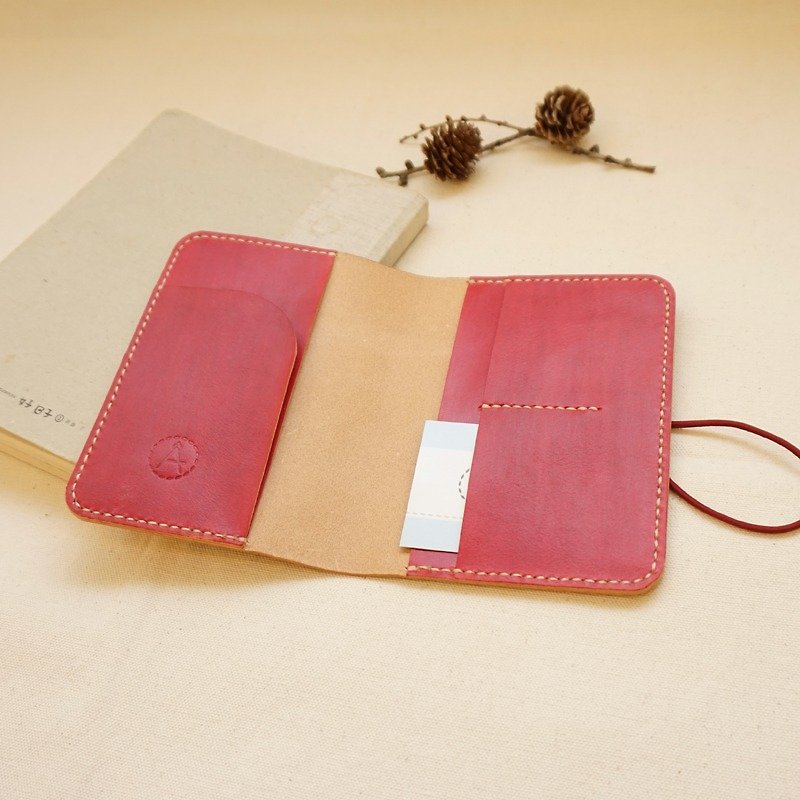 手染皮革護照套筆記本套-胭脂紅 - 護照套 - 真皮 紅色