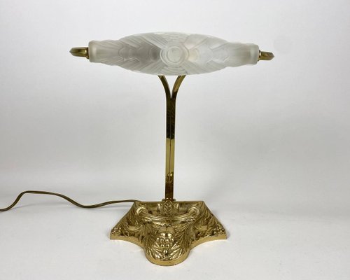 HappyDuckVintage 古董檯燈裝飾藝術鍍金青銅和磨砂玻璃法國 1920 年