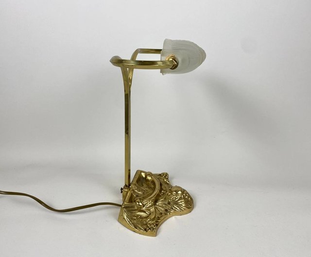 アンティーク テーブル ランプ アールデコ 金箔ブロンズとフロスト