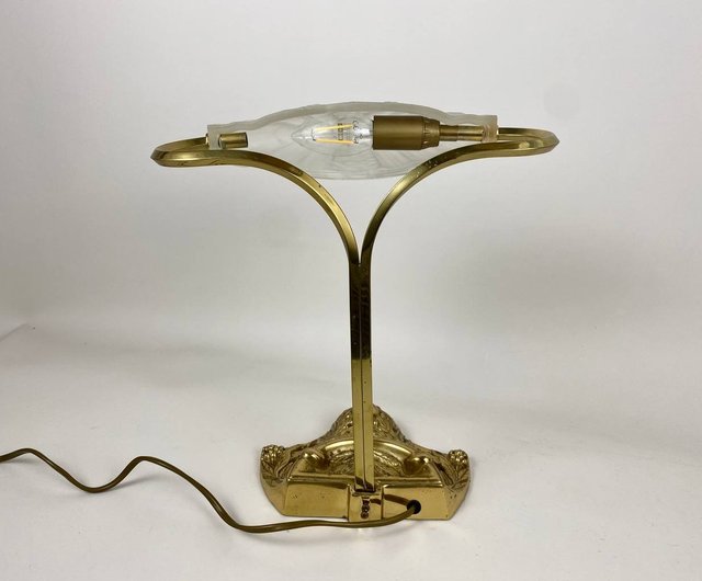 アンティーク テーブル ランプ アールデコ 金箔ブロンズとフロスト