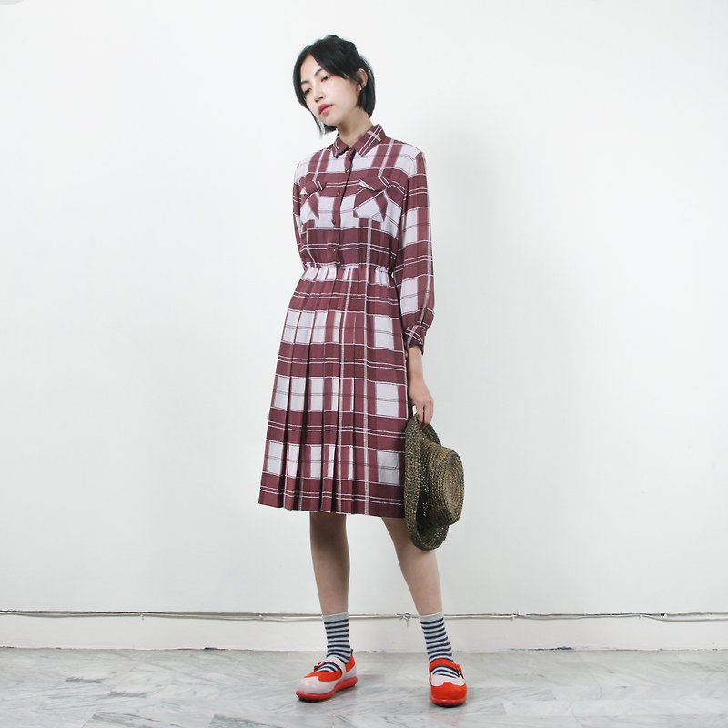 [Egg plant ancient] wine red board printed long-sleeved ancient dress - One Piece Dresses - Polyester Multicolor