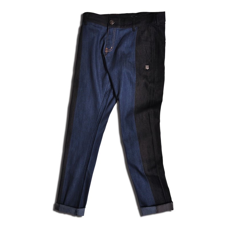 【INNATE】Outside Contrast Small Straight Stretch Denim Trousers - Men's Pants - Cotton & Hemp Blue