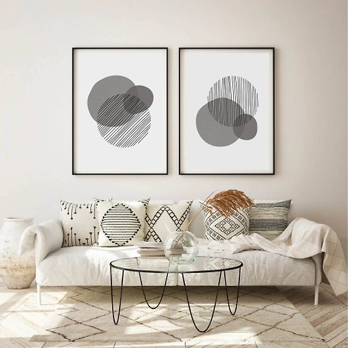 夏日神殿 Electronic file, set of 2 posters, minimalist geometric wall art, gray wall art