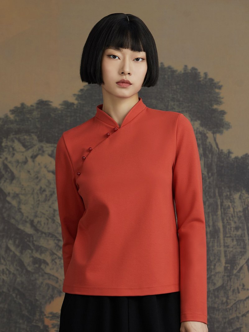 含章/玉石扣 新中式唐裝 斜襟上衣 - 女上衣/長袖上衣 - 聚酯纖維 多色