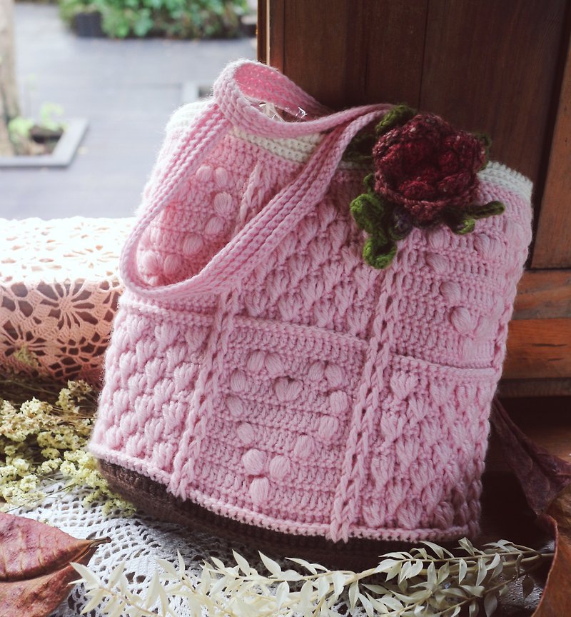 ChiChi手作-我的手提包-毛線編織托特包 - 手袋/手提袋 - 羊毛 粉紅色