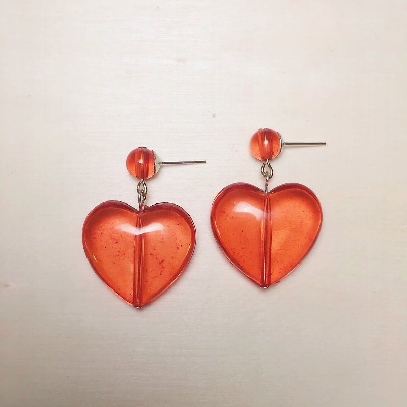 Waterproof Acrylic transparent red love earrings - Earrings & Clip-ons - Acrylic Red