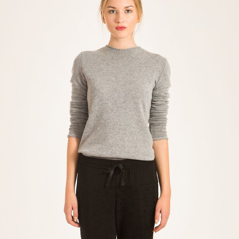 Grey 100% cashmere crew neck womens sweater jumper pullover KAREN - 女毛衣/針織衫 - 其他材質 灰色