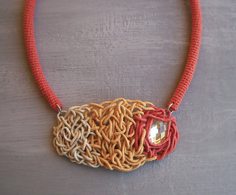 Orange Intricate Statement Necklace - Necklaces - Thread Orange