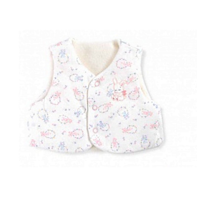 Japanese Boribon oeuf pink bear and rabbit reversible vest - Coats - Polyester White