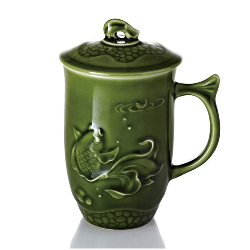 魚喜杯 / 綠釉 450ml - 茶壺/茶杯/茶具 - 瓷 綠色
