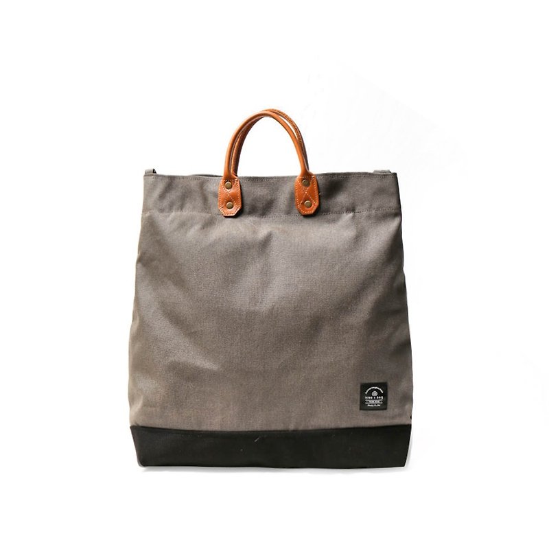 二代簡約L號真皮帆布購物袋 手提包 含背帶 灰色 - 側背包/斜孭袋 - 棉．麻 白色