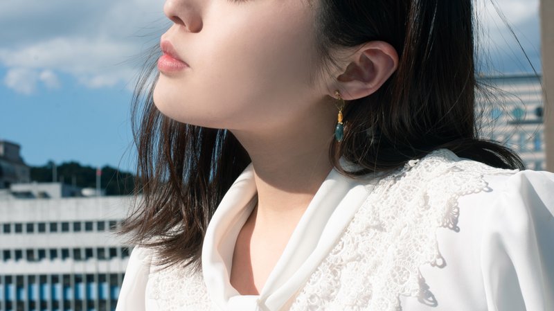 Sight Of Twinkling | 綠瑪瑙琉璃 耳針款 - 成對購買 - 耳環/耳夾/耳骨夾 - 銅/黃銅 金色