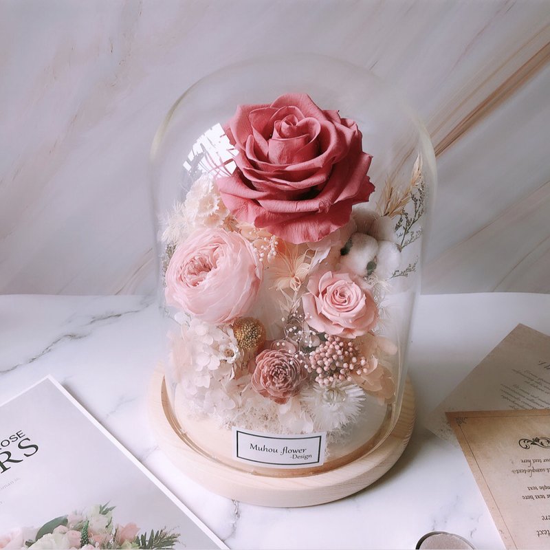 玻璃罩永生花 開幕禮 生日禮 客製化刻字 客製化禮物 情人節禮盒 - 乾燥花/永生花 - 植物．花 