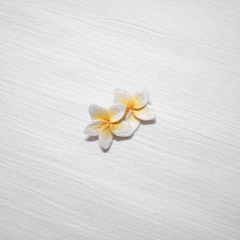 Frangipani Handmade Embroidered Earrings - Earrings & Clip-ons - Thread Yellow