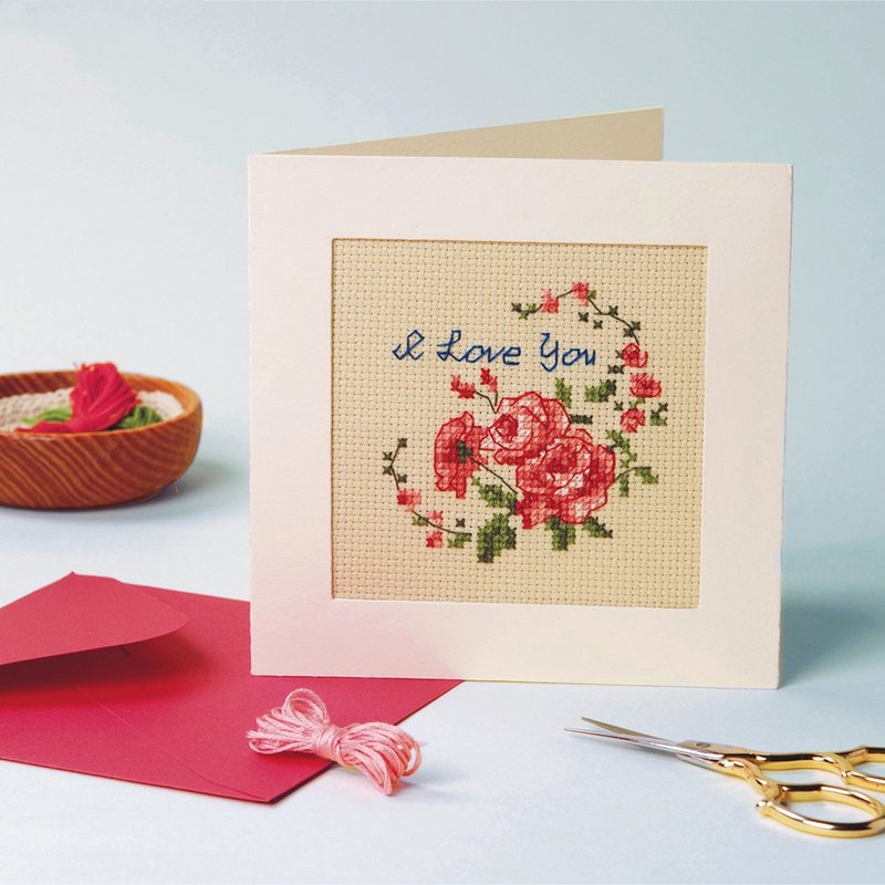 【I love you】Floral Card - Cross Stitch Kit | Xiu Crafts - การ์ด/โปสการ์ด - งานปัก หลากหลายสี