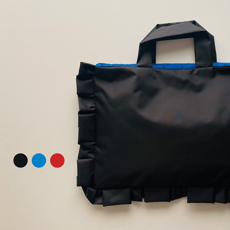 [Water repellent] Rectangular cushion-like frilled tote bag S size nylon - Handbags & Totes - Waterproof Material Black
