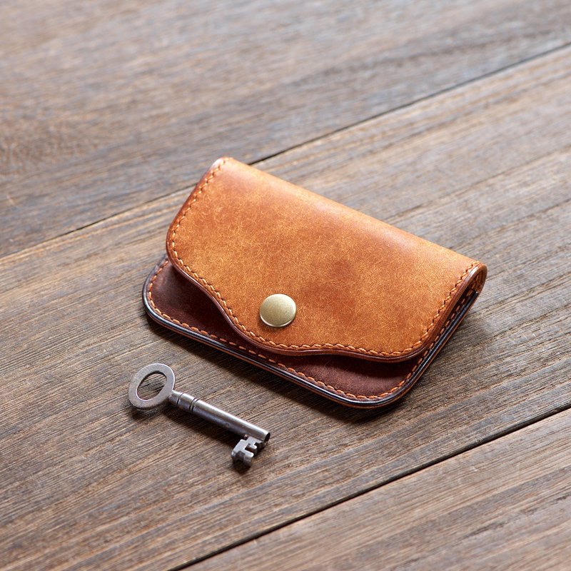 Leather key case with card case - ที่ห้อยกุญแจ - หนังแท้ สีนำ้ตาล