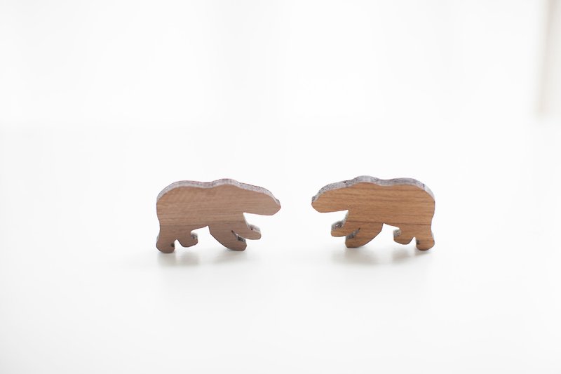 Customized Name Gift Log Dark Shaped Wood Chips-Polar Bear - พวงกุญแจ - ไม้ สีนำ้ตาล