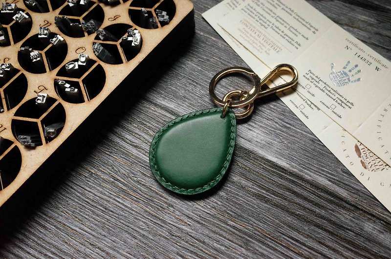 Shaped Easy Card Chip Charm - Water Drop Shaped - Green - Keychains - Genuine Leather Green