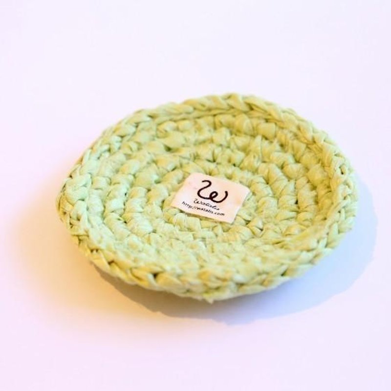 きもの裂き編みコースター　浅緑色 - 杯墊 - 棉．麻 綠色