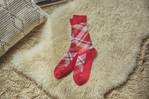 ORINGO 林果良品 Tartan蘇格蘭格紋紳士襪 繽紛紅