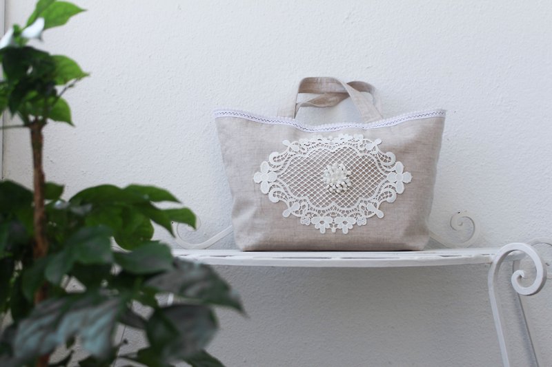 JOANNA Classic Lace Handbag / Handmade / EB-623 - Handbags & Totes - Linen 