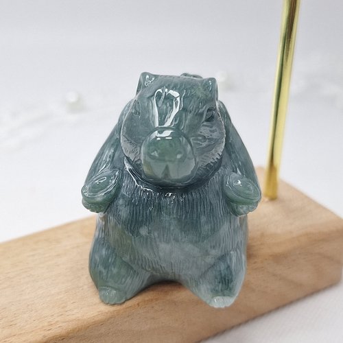 緣圓翡翠 溫潤危料藍水手工雕刻卡皮巴拉擺件 |天然A貨翡翠
