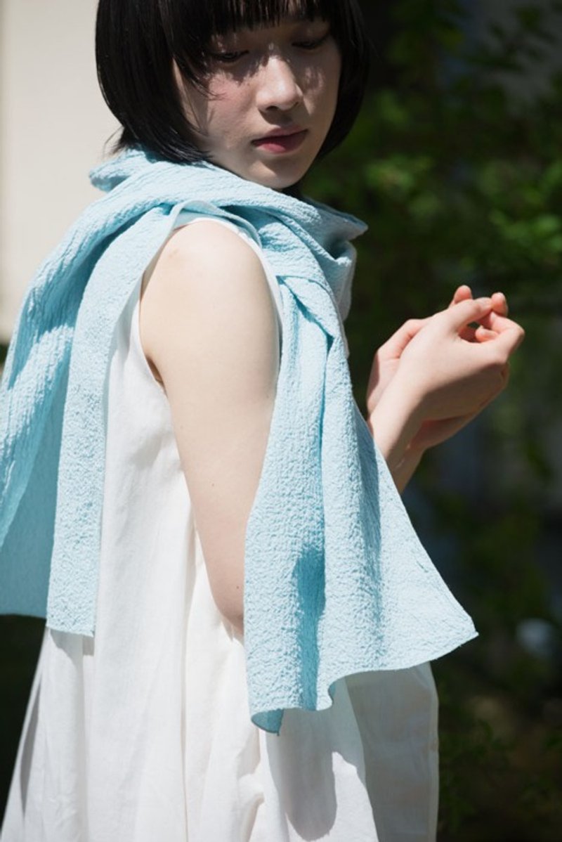 Organic Cotton シルク混ちりめん　コンパクトマフラー【ボタニカルダイ／デルフィニウム】 - 絲巾 - 其他材質 