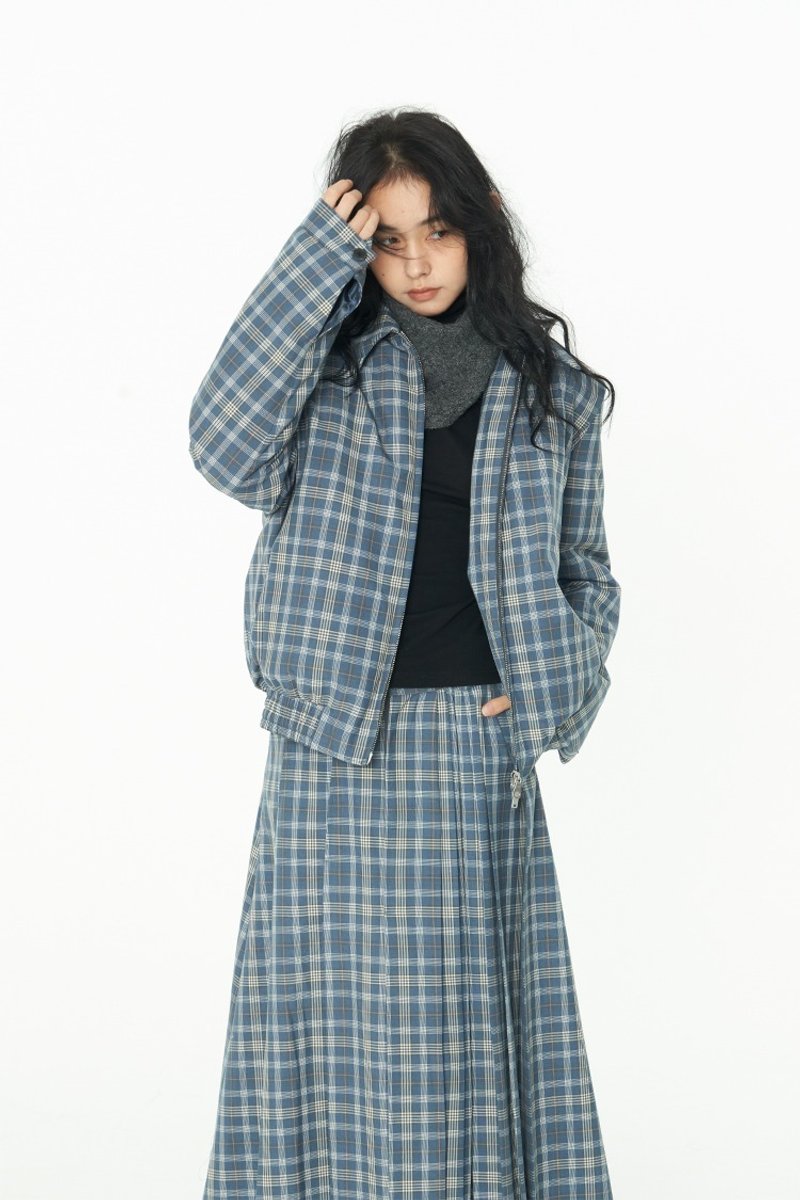 Thread blue plaid retro down jacket - Women's Tops - Other Materials Blue