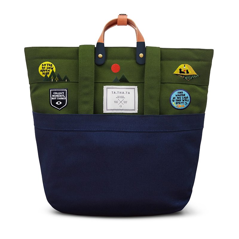 Swift : Summer camp, 4 ways bag : backpack, tote bag, sling bag, handbag - กระเป๋าเป้สะพายหลัง - ผ้าฝ้าย/ผ้าลินิน สีเขียว