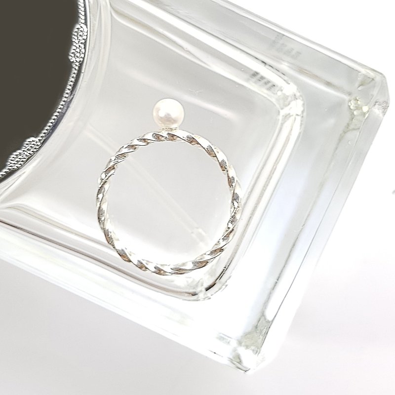 旋轉紋純銀天然珍珠戒 - 戒指 - 寶石 白色