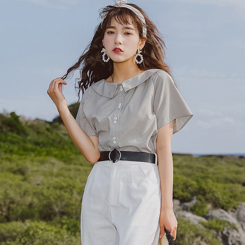 Anne Chen 2018 summer new style literary women's solid color cardigan shirt - Women's Shirts - Polyester Silver