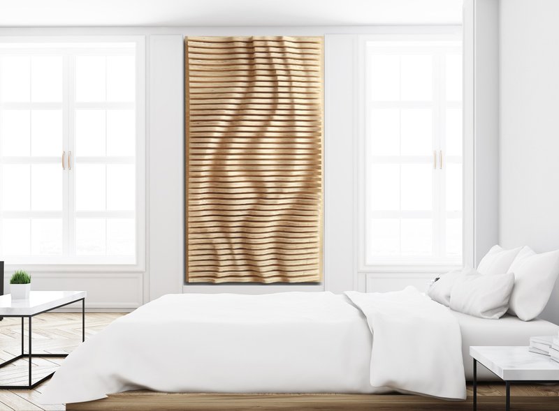 parametric wall art of natural wooden slats, 3D wavy wall sculpture, wall art - Wall Décor - Wood Brown