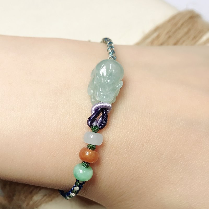 [Lucky Beast] Ice Jade Pixiu Braided Bracelet | Natural Burmese Jade Jade A | Gift - Bracelets - Jade Multicolor