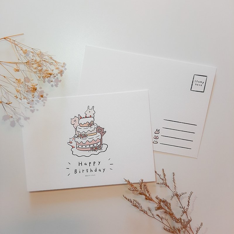 Postcard-Happy Birthday-Animal cake is here - การ์ด/โปสการ์ด - กระดาษ ขาว