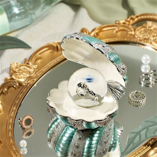 JARLL 讚爾藝術 星鑽貝殼戒(Tiffany藍) 水晶球擺飾 戒指情人節結婚婚禮禮物