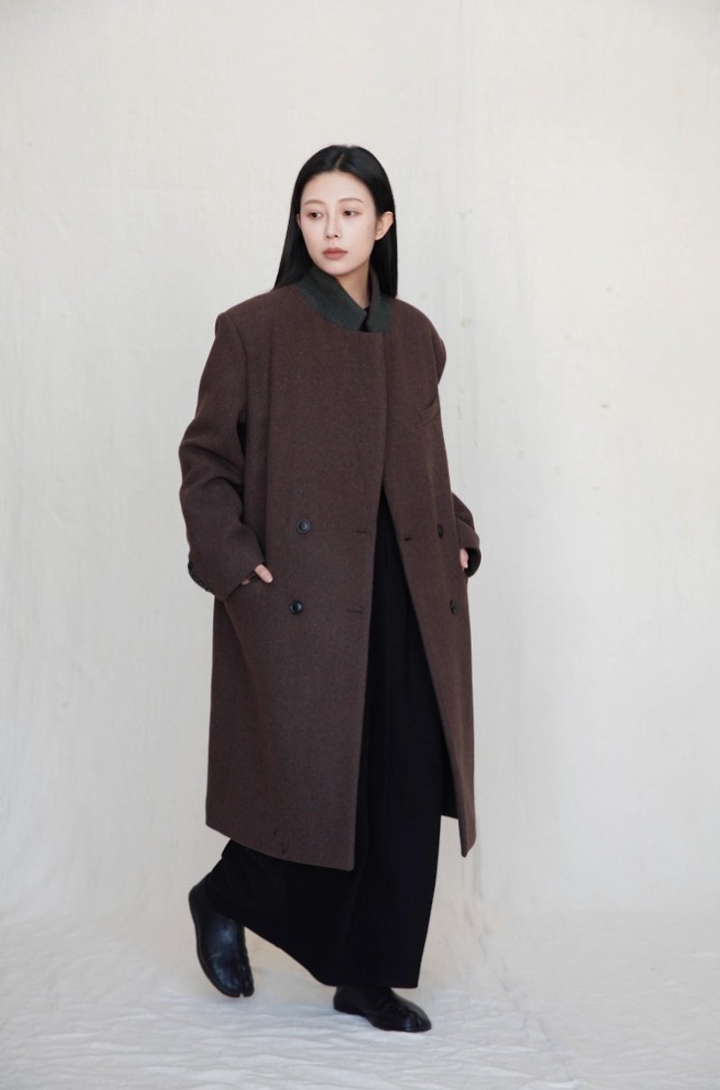 New Chinese style minimalist double breasted wool coat - Women's Blazers & Trench Coats - Other Materials Brown