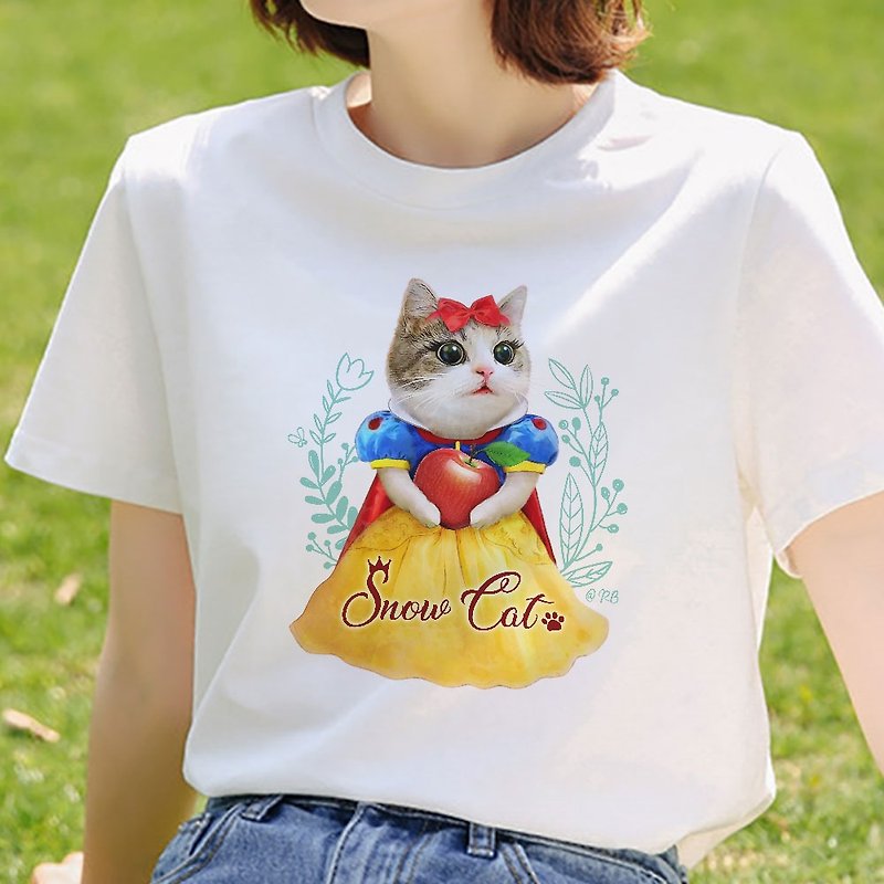 Cat Princess Snow Cat Short Sleeve Cotton T-Shirt - White - Women's T-Shirts - Cotton & Hemp White