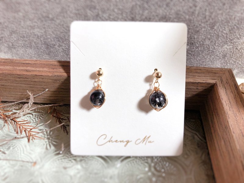 滿絲黑髮晶 天然石14kgf耳針 - 耳環/耳夾/耳骨夾 - 水晶 