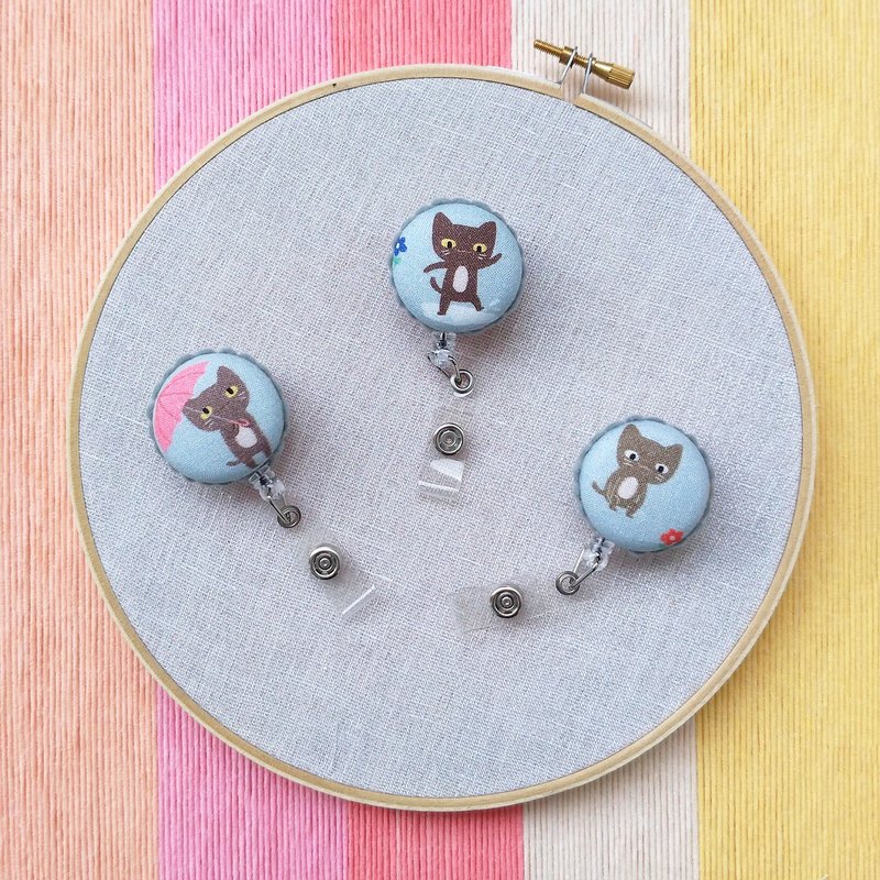 識別證伸縮夾-小黑貓款/韓國布/台灣製鋼絲拉繩 - 證件套/識別證套 - 其他材質 多色