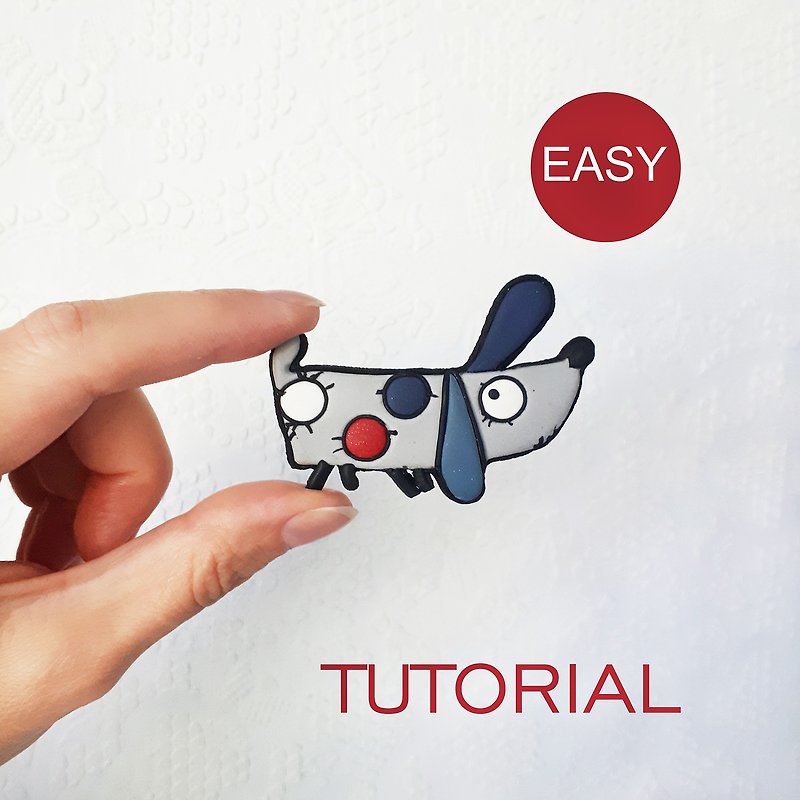 陶 其他 - Polymer clay jewelry tutorial, Dog easy brooch pin or clay pendant for beginners