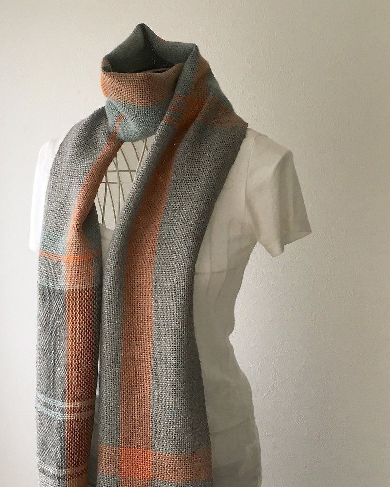 【ベビーアルパカ：秋冬】ユニセックス手織りマフラー "Gray Mix" - 絲巾 - 羊毛 灰色