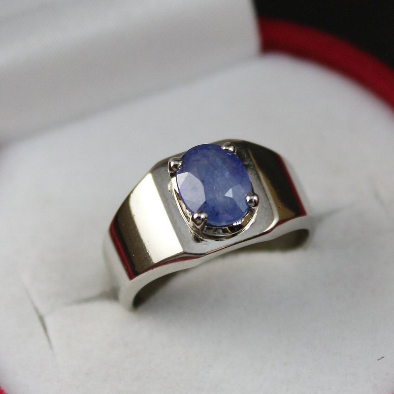 女性セイロンブルーサファイアリングスターリングシルバー 925 リング素晴らしい光沢のあるブルーリング - リング - 宝石 ブルー