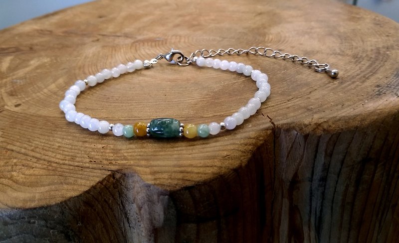 Cai Cui Ying Luo - natural Burma jade beads Silver bracelet design - Bracelets - Gemstone Green