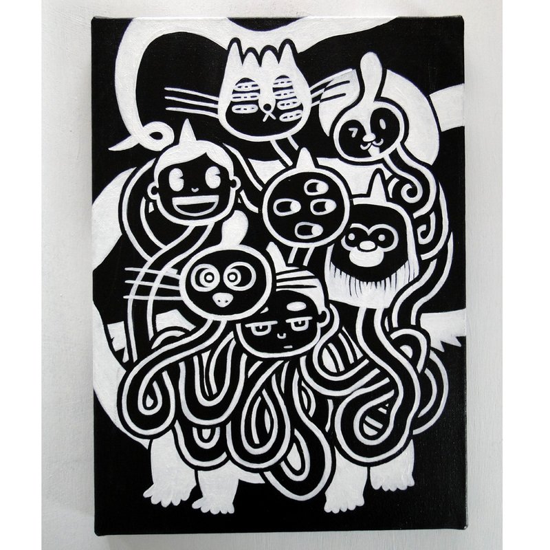 ７つ頭モンスターのグラフィティアート 原画 絵画 キャンバス画 モノクロ - 海報/掛畫/掛布 - 顏料 黑色
