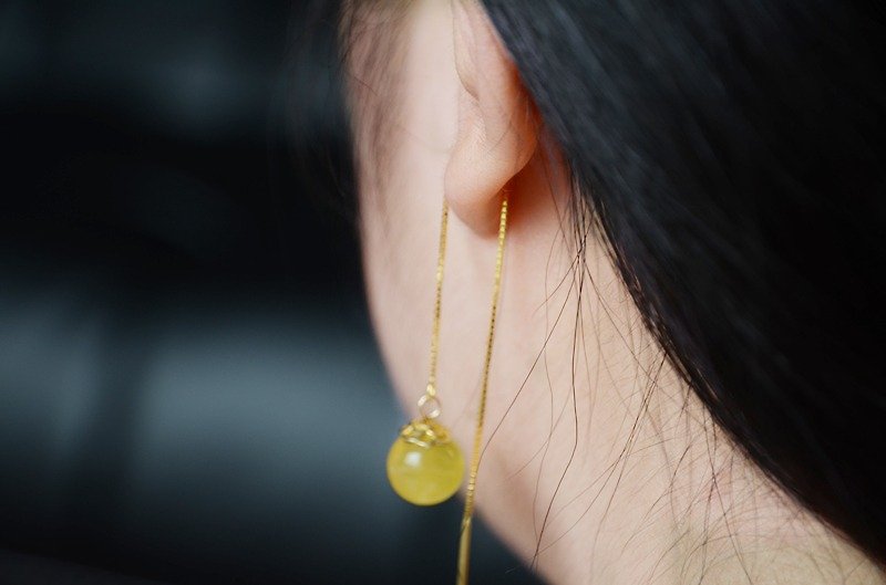 【琥珀耳线】Amber - 耳環/耳夾 - 寶石 黃色