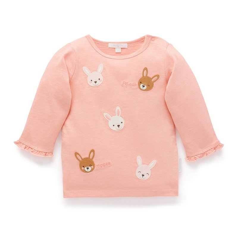 Australian Purebaby organic cotton girls' long-sleeved tops 12M~4T pink and orange bunny applique - เสื้อยืด - ผ้าฝ้าย/ผ้าลินิน 